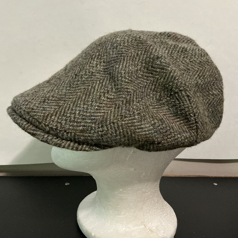 Vintage Harris Tweed HEATHER Herringbone Wool Newsboy Hat XL
